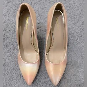 Pink and cream pumps